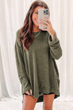 Green Waffle Knit High Slits Oversized Top