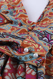 Multicolour V Neck 3/4 Sleeve Bohemian Vintage Print Mini Dress