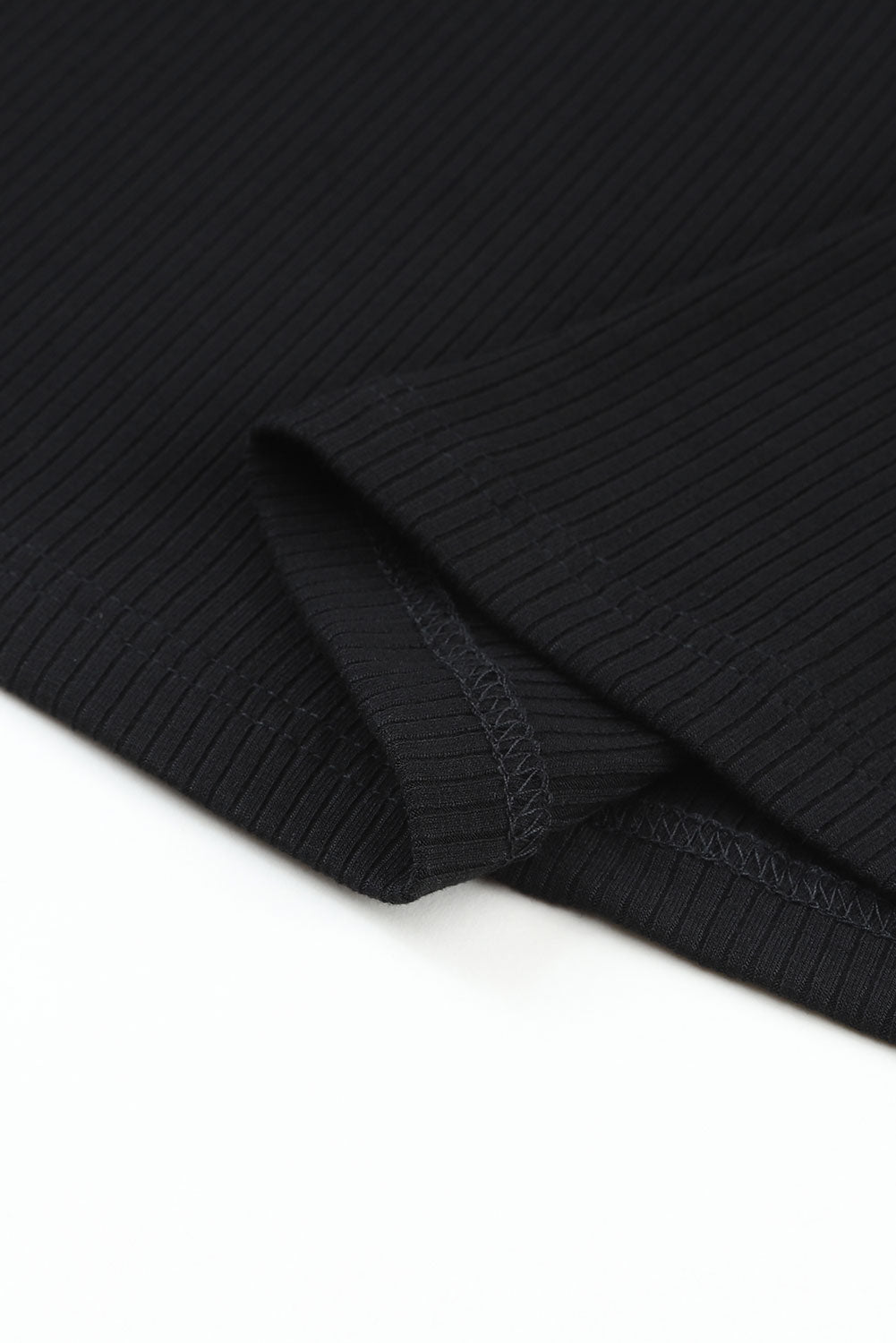 Black Striped Mesh Long Sleeve Crewneck Ribbed Top