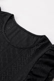 Black Rhombus Textured Ruffle Short Sleeve Blouse