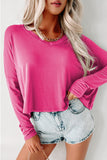 Rose Fiery Red Loose V Neck Dropped Long Sleeve Top