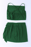 Green Drape Crop Top and Wrap Skirt Set