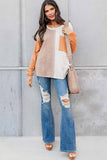 Orange Long Sleeve Colorblock Chest Pocket Textured Knit Top