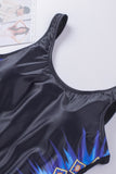 Black Criss Cross Back Tie-Dye One Piece Swimsuit