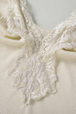 Lace Crochet Rib Knit Sleeveless V Neck Bodysuit
