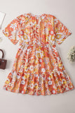 Orange Wide Flutter Sleeve Floral Dress