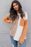 Orange Long Sleeve Colorblock Chest Pocket Textured Knit Top