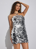 Silver Strapless Bodycon Mini Sequin Dress