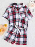 Spring-Summer Sleeveless Plaid Knit Pajama Set with Welt Pocket