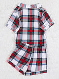 Spring-Summer Sleeveless Plaid Knit Pajama Set with Welt Pocket