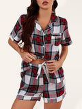 Spring-Summer Sleeveless Plaid Knit Pajama Set with Welt Pocket