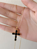 Inlaid zircon cross pendant necklace elegant clavicle chain