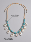 Bohemian shell pendant turquoise beaded velvet braided adjustable necklace for men and women