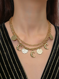 New Bohemian Metal Ancient Coin Multi-Pendant Devil's Eye Necklace