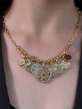 New mystical coin-set diamond relief small pendant bib necklace