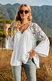 Women’s Lace Crochet Deep V-Neck Blouse