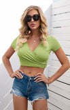 Women's Sexy Navel Cross V-Neck Versatile Short Sleeve Slim Fit T-Shirt