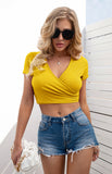 Women's Sexy Navel Cross V-Neck Versatile Short Sleeve Slim Fit T-Shirt