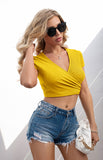 Women's Sexy Navel Cross V-Neck Versatile Short Sleeve Slim Fit T-Shirt