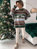 Women's Christmas Crew Neck Loose Jacquard Long Sleeve Sweater