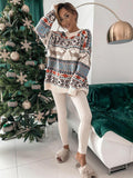 Women's Christmas Crew Neck Loose Jacquard Long Sleeve Sweater