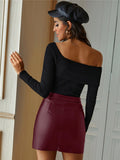 Casual High Waist Fashion Irregular PU Leather Skirt