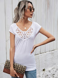 Summer short-sleeved t-shirt female simple slim hollow round neck solid color ladies top