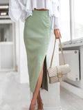 Women's Solid Color Button Slit Midi Skirt