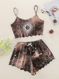 Women's Tie-Dye Xingyue Printing Camisole Top + Shorts Homewear Set