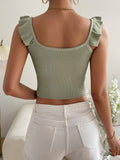 Women's Ruffle Trimmed Small Flying Sleeves Navelless Short Slim Tank Top