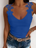 Summer U-neck solid color lace t-shirt top vest