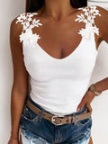 Summer U-neck solid color lace t-shirt top vest