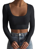 New women's large round neck long-sleeved ultra-short slim fit navel-baring bottoming T-shirt top