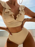 New women's lace V-neck ruffled high-waist split swimsuit bikini