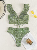 New women's lace V-neck ruffled high-waist split swimsuit bikini