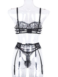 New women's sexy sexy hollow suspender underwear three-piece suit