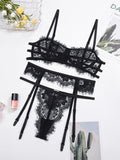 New women's sexy sexy hollow suspender underwear three-piece suit