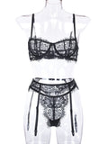 New women's sexy sexy hollow suspender underwear three-piece suit