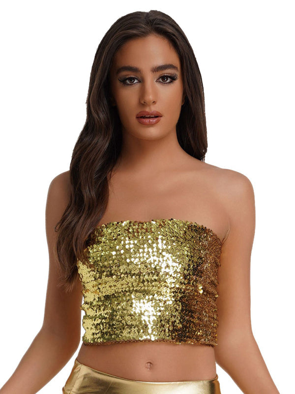 Women's sequin inner performance wear high elastic bandeau top