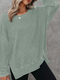 Women's round neck long sleeve side slit waffle knit top