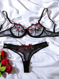 Sexy Floral Knit Lingerie Set in Polyester Fabric