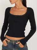 Women's new fashion and sexy U-neck small lace knitted bottoming shirt