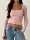 Women's new fashion and sexy U-neck small lace knitted bottoming shirt