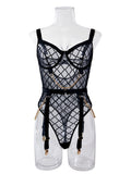 Mesh Fishnet Lace Lingerie with Chains Detailing