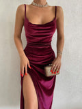 New sexy slim fit slit velvet suspender party dress