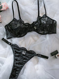 New lace erotic lingerie sexy low waist steel ring lace split two-piece set