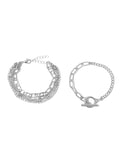 Women's new style personalized simple geometric OT buckle round bead multi-layer bracelet necklace