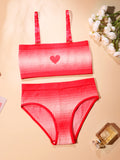 Women's New Valentine's Day Red Sexy Chest Wrapped Seamless One Shoulder Underwear Set