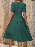 Ladies new V-neck short-sleeved waist dress