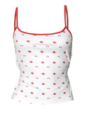 Women's Contrast Color Cherry Flower Print Camisole Cropped Top and Vest